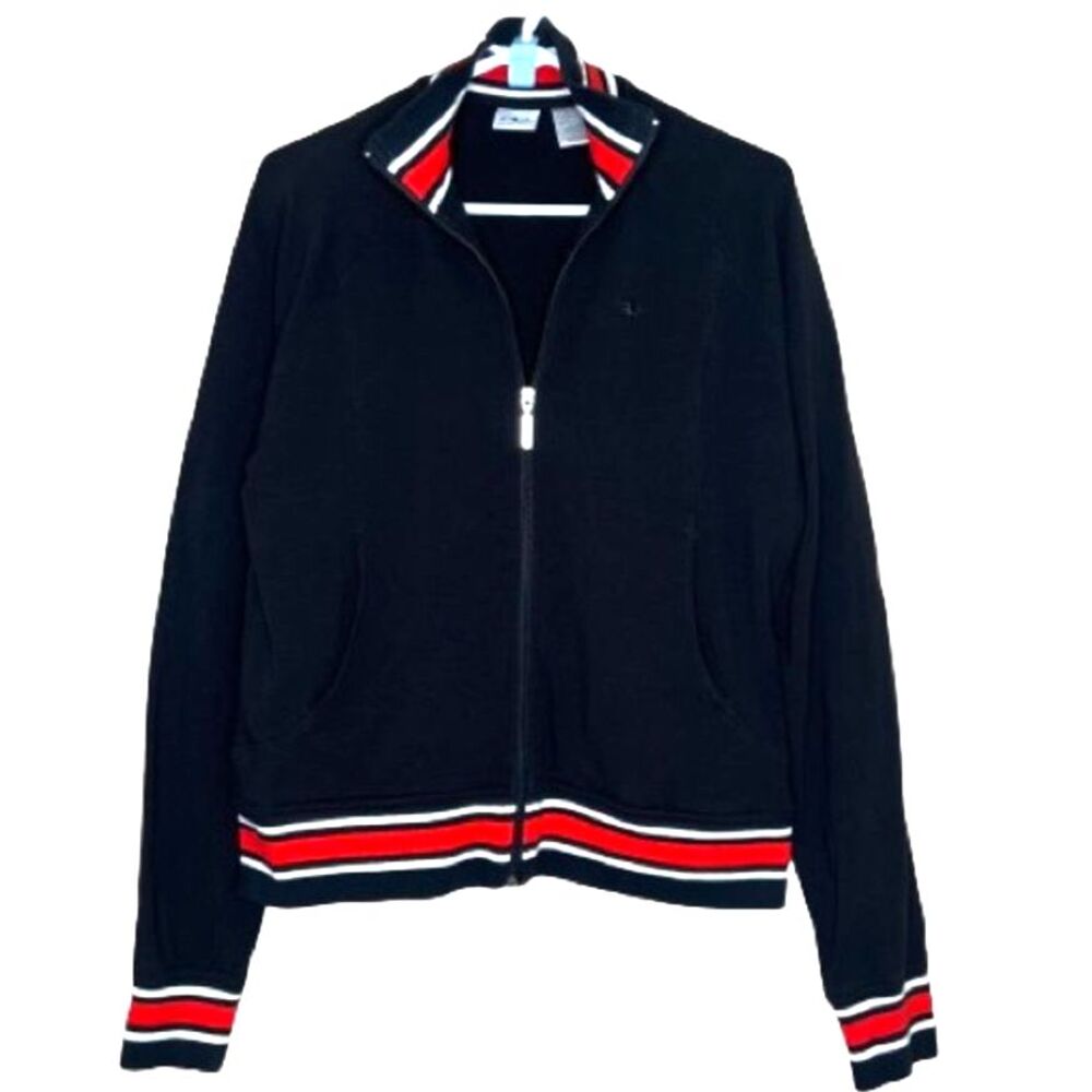 Y2K Athletic Works Aviator Varsity Track Black Stripe Jacket Size L